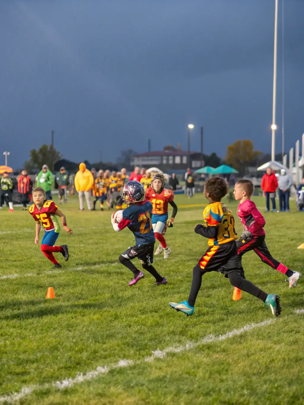A dynamic shot of ASSB members engaged in a friendly football match, emphasizing the spirit of competition and camaraderie.